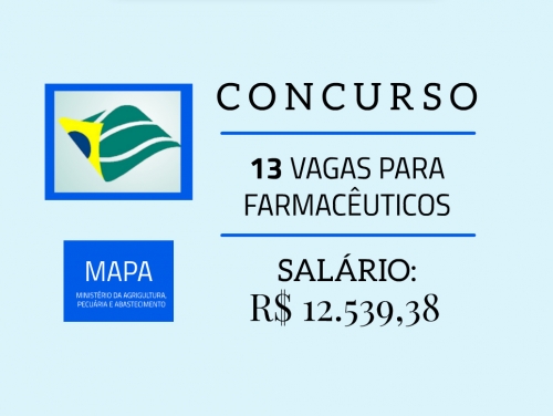 Ministério da Agricultura, Pecuária e Abastecimento abre 13 vagas para farmacêutico